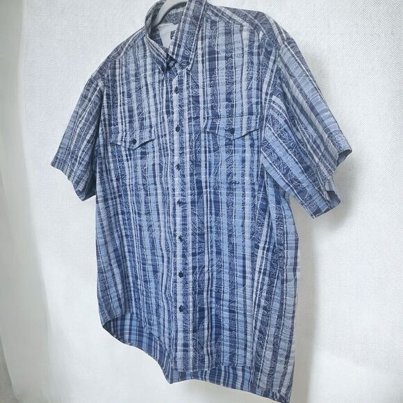 Roper Shirt Mens XL Plaid Blue Paisley Western Button Down Cowboy Southwestern - Picture 4 of 8